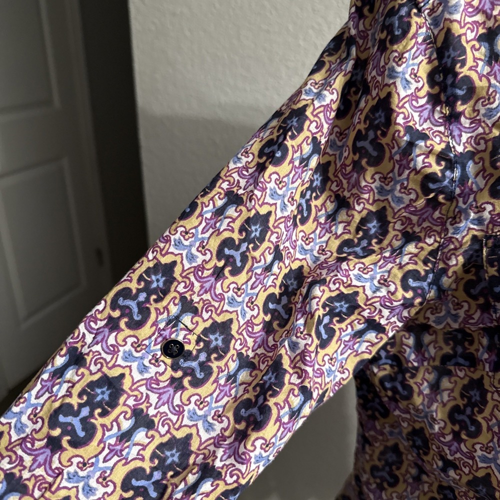 Tory Burch Cotton Demask Kaleidoscope Button Blouse Roll Tab Long Sleeve Sz 10 - Picture 6 of 11